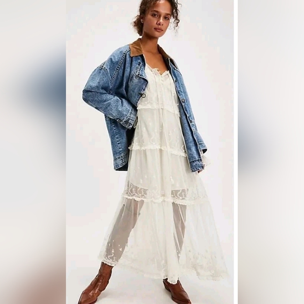FREE PEOPLE STEVIE SHEER EMBRODIERED DRESS ( NO SLIP) NWT XS Retail$228